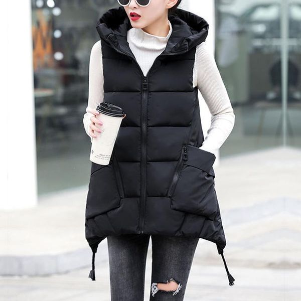 women's vests women winter vest solid cotton padded coat hooded zipper pocket sleeveless loose warm windproof female jacket waistcoat #, Black;white 
women's vests women winter vest solid cotton padded coat hooded zipper pocket sleeveless loose warm windproof female jacket waistcoat #, Black;white