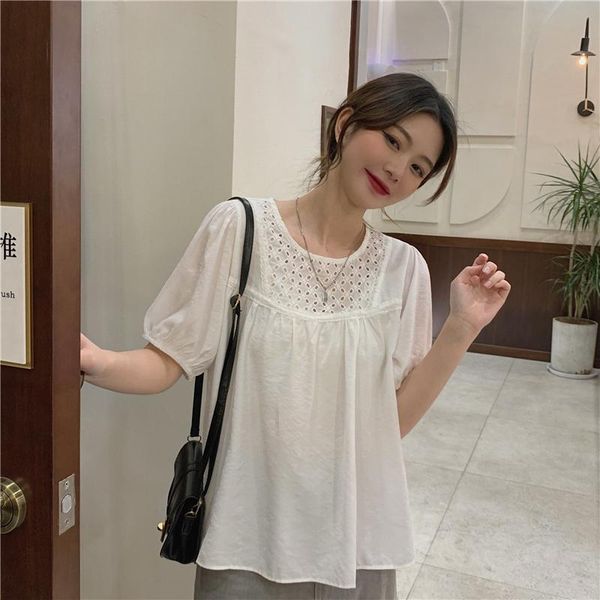 women's blouses & shirts 2021 loose korean style design niche round neck lace stitching short-sleeved blouse female solid color, White
women's blouses & shirts 2021 loose korean style design niche round neck lace stitching short-sleeved blouse female solid color, White