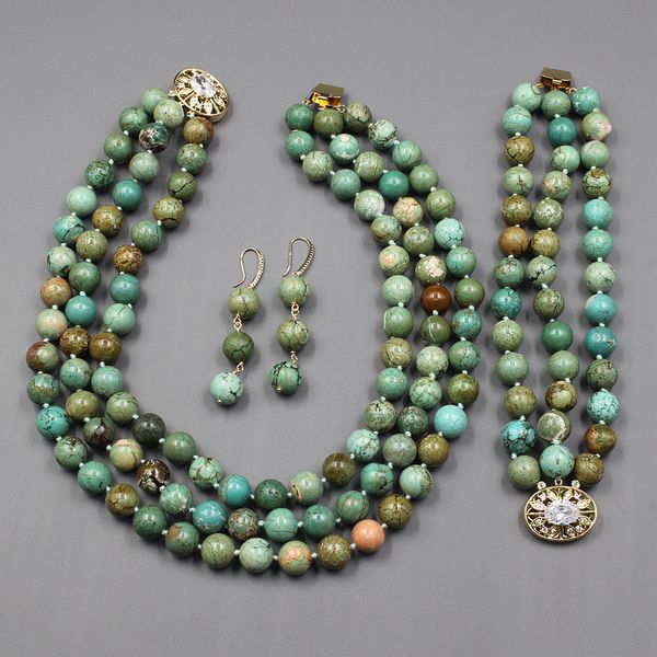 guaiguai jewelry 3 strands 14mm smooth round green turquoise necklace bracelet earrings sets real stone for lady, Black
guaiguai jewelry 3 strands 14mm smooth round green turquoise necklace bracelet earrings sets real stone for lady, Black