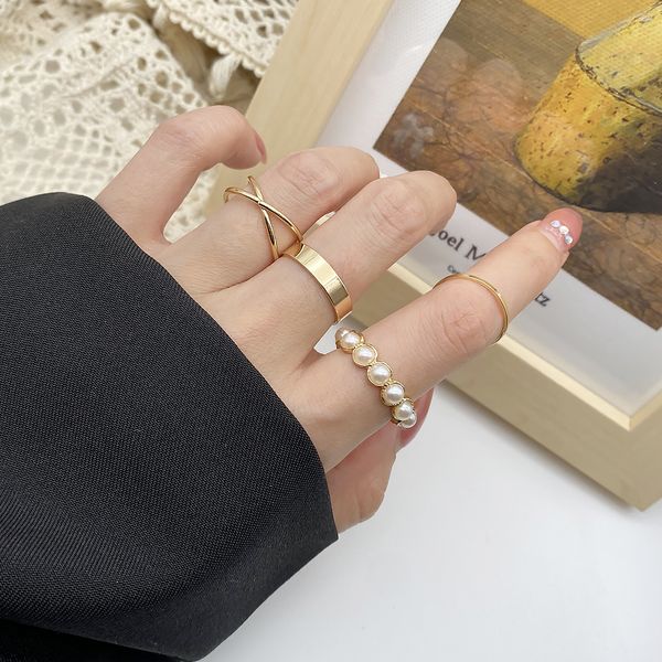 4pcs pearl ring set fashion cross temperament creative punk style golden ring inlaid joint metal ring sets, Golden;silver
4pcs pearl ring set fashion cross temperament creative punk style golden ring inlaid joint metal ring sets, Golden;silver