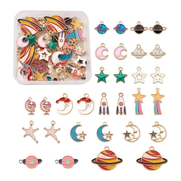 60pcs/box alloy enamel charms globe planet rocket moon star shape pendants for diy handmade necklace bracelet jewelry making, Bronze;silver
60pcs/box alloy enamel charms globe planet rocket moon star shape pendants for diy handmade necklace bracelet jewelry making, Bronze;silver