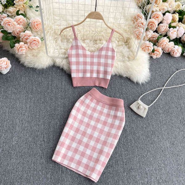 two piece dress summer korean suit sweet plaid v-neck short sling with skirt for womens high waist bag hip knitted two-pi, White
two piece dress summer korean suit sweet plaid v-neck short sling with skirt for womens high waist bag hip knitted two-pi, White