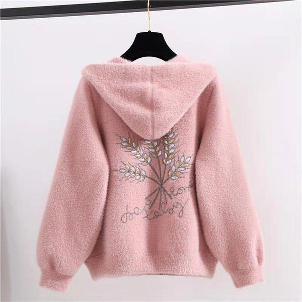 women's knits & tees women autumn winter imitation mink cashmere cardigan lady loose hooded female casual embroidery knitted outerwear, White
women's knits & tees women autumn winter imitation mink cashmere cardigan lady loose hooded female casual embroidery knitted outerwear, White
