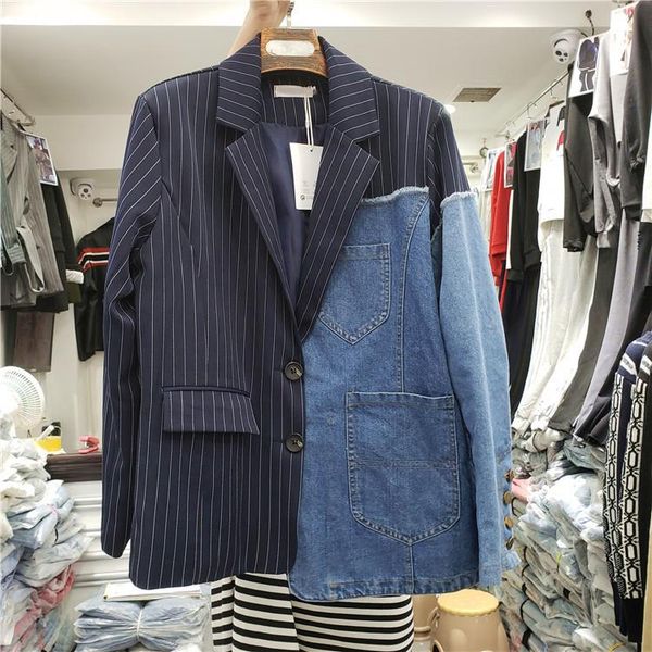 women's suits & blazers women jacket denim for blazer jeans suit coat long sleeve asymmetrical striped wb10, White;black
women's suits & blazers women jacket denim for blazer jeans suit coat long sleeve asymmetrical striped wb10, White;black