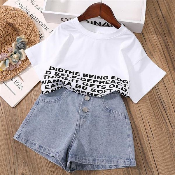 girls clothes set t shirt shorts suit summer baby fashion denim jeans 2 piece teenage, White
girls clothes set t shirt shorts suit summer baby fashion denim jeans 2 piece teenage, White