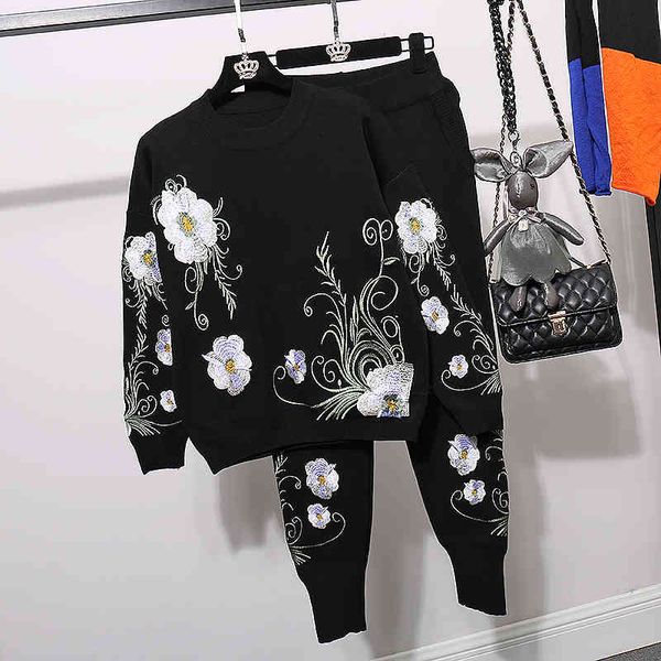 women's tracksuits winter tracksuit women fashion embroidery flowers loose knitwear + elastic waist little feet, Gray
women's tracksuits winter tracksuit women fashion embroidery flowers loose knitwear + elastic waist little feet, Gray