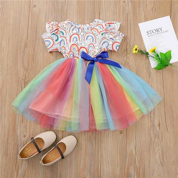 baby girl short sleeve dress mesh stitching bow decoration rainbow print ruffle summer clothing girls party tulle dresses girl's, Red;yellow
baby girl short sleeve dress mesh stitching bow decoration rainbow print ruffle summer clothing girls party tulle dresses girl's, Red;yellow