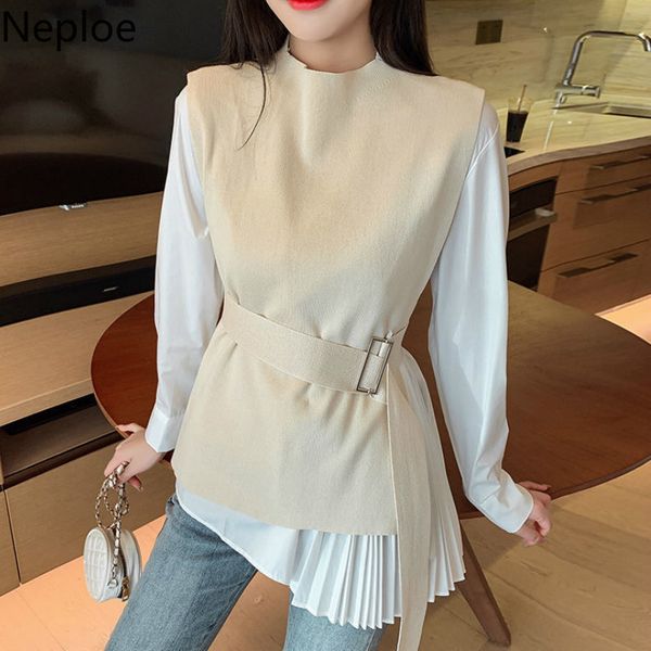 neploe fall clothes two piece outfits for women irregular pleated belt shirt knitted vest korean chic suit 2 piece set 210422, White
neploe fall clothes two piece outfits for women irregular pleated belt shirt knitted vest korean chic suit 2 piece set 210422, White