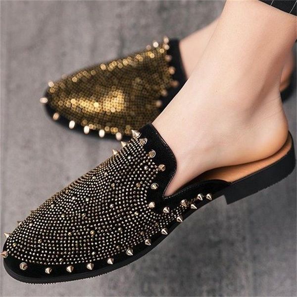 slippers men shoes fashion trend casual high-end black imitation suede gold rivet size rule decoration comfortable half drag 3kc20
slippers men shoes fashion trend casual high-end black imitation suede gold rivet size rule decoration comfortable half drag 3kc20