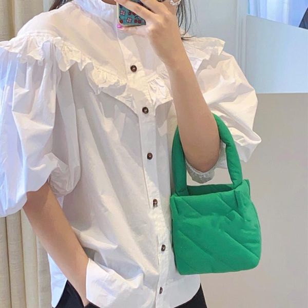 women's blouses & shirts women shirt 2021 summer solid color standing collar puffed sleeve button flounces loose short sleeves blouse, White
women's blouses & shirts women shirt 2021 summer solid color standing collar puffed sleeve button flounces loose short sleeves blouse, White