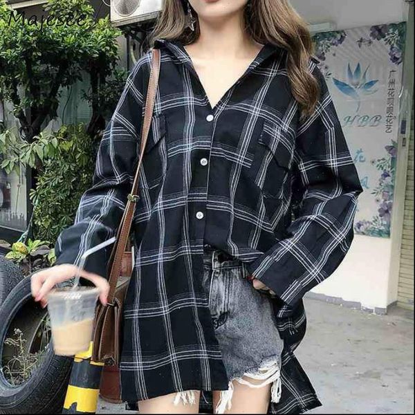 long sleeve harajuku clothes women shirts plaid plus size casual loose and blouses ladies korean chic, White
long sleeve harajuku clothes women shirts plaid plus size casual loose and blouses ladies korean chic, White
