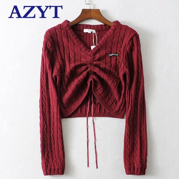 women's sweaters azyt korean loose v neck knit pullover female 2021 drawstring slim solid sweater harajuku street pullovers, White;black
women's sweaters azyt korean loose v neck knit pullover female 2021 drawstring slim solid sweater harajuku street pullovers, White;black