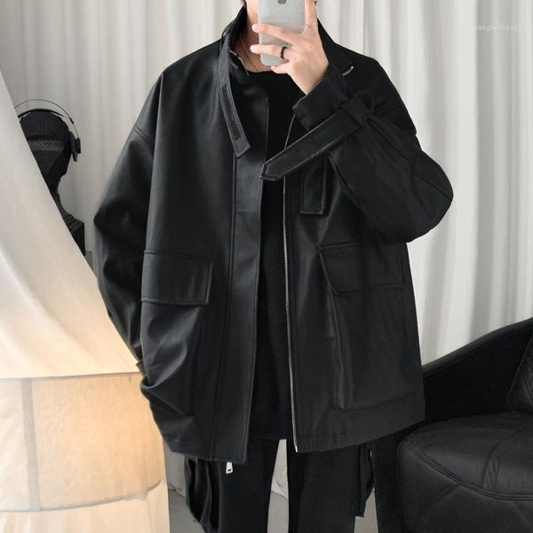 spring autumn leather jacket men's simple short stand collar loose casual faux big pocket coat pu men clothes fur &, Black
spring autumn leather jacket men's simple short stand collar loose casual faux big pocket coat pu men clothes fur &, Black
