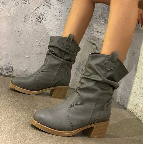 women solid color chunky heel booties slip on round toe short boots dress shoes, Black
women solid color chunky heel booties slip on round toe short boots dress shoes, Black