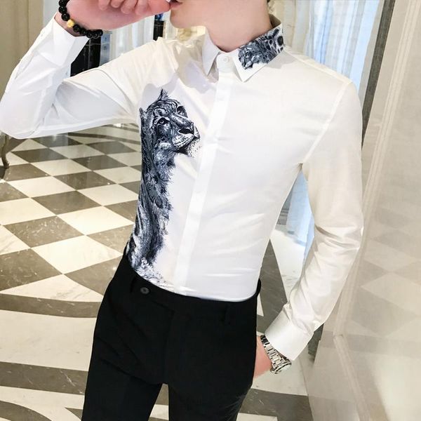 men's casual shirts long sleeve silk hip hop blouse men dress shirt tiger print slim fit mens arrival, White;black
men's casual shirts long sleeve silk hip hop blouse men dress shirt tiger print slim fit mens arrival, White;black