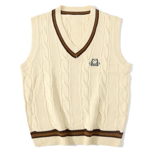 men's vests lacible harajuku bear embroidered sleeveless vest loose streetwear retro knitted sweater pullover england style outwear, Black;white
men's vests lacible harajuku bear embroidered sleeveless vest loose streetwear retro knitted sweater pullover england style outwear, Black;white