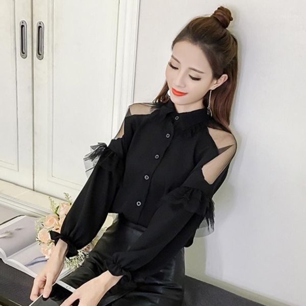 women's blouses & shirts mesh spliced chiffon blouse plain loose lantern sleeve turn-down collar lady elegant lace sheer, White
women's blouses & shirts mesh spliced chiffon blouse plain loose lantern sleeve turn-down collar lady elegant lace sheer, White