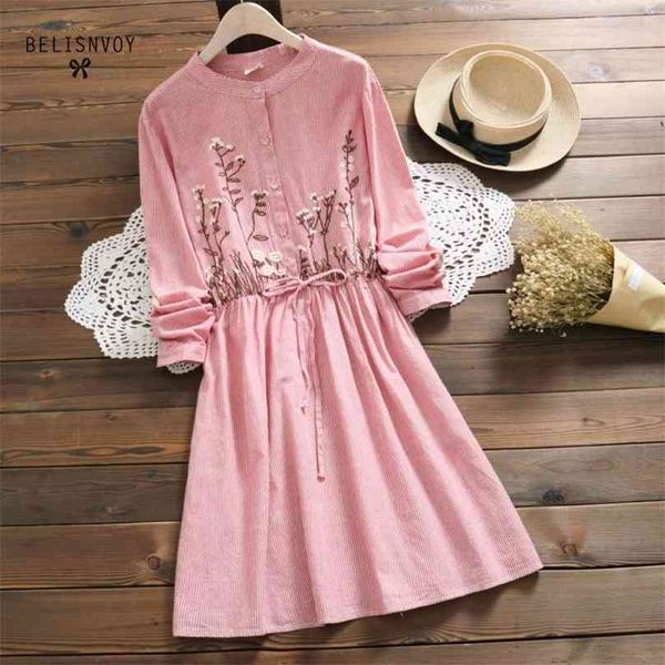 japanese women striped dress stand collar long sleeve floral embroidery drawstring waist mori girl autumn shirt elegant 210520, Black;gray
japanese women striped dress stand collar long sleeve floral embroidery drawstring waist mori girl autumn shirt elegant 210520, Black;gray