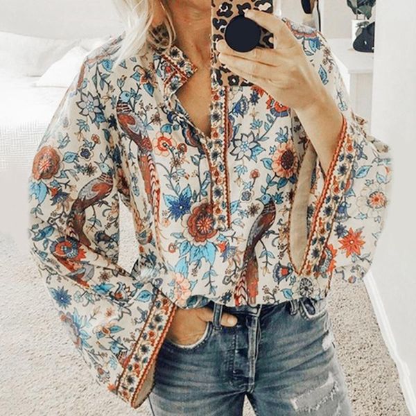 women lace-up print boho blouse vintage lantern long sleeve shirt chic v-neck button apricot s women's blouses & shirts, White
women lace-up print boho blouse vintage lantern long sleeve shirt chic v-neck button apricot s women's blouses & shirts, White