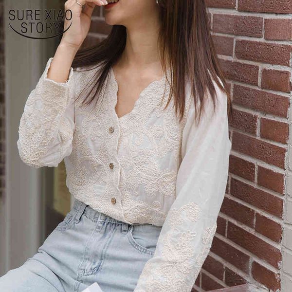 casual v neck button shirts cotton floral embroidery blouse women solid color long sleeve female clothing 13332 210415, White
casual v neck button shirts cotton floral embroidery blouse women solid color long sleeve female clothing 13332 210415, White