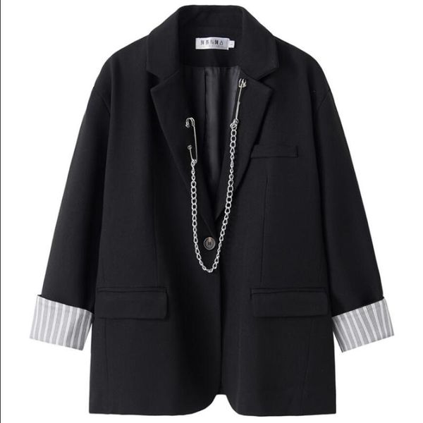 men's suits & blazers casual jacket men hanging chain korean version of the trend loose stripe turned white sleeve design sense 2021, White;black
men's suits & blazers casual jacket men hanging chain korean version of the trend loose stripe turned white sleeve design sense 2021, White;black