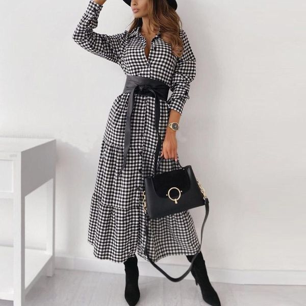 casual dresses autumn winter vintage plaid button women elegant turn-down collar party long dress lady elastic waist mujer, Black;gray
casual dresses autumn winter vintage plaid button women elegant turn-down collar party long dress lady elastic waist mujer, Black;gray