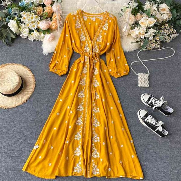 summer women ladies floral lantern sleeve adjustable waist loose dresses retro embroidery vacation long dress 210430, Black;gray
summer women ladies floral lantern sleeve adjustable waist loose dresses retro embroidery vacation long dress 210430, Black;gray
