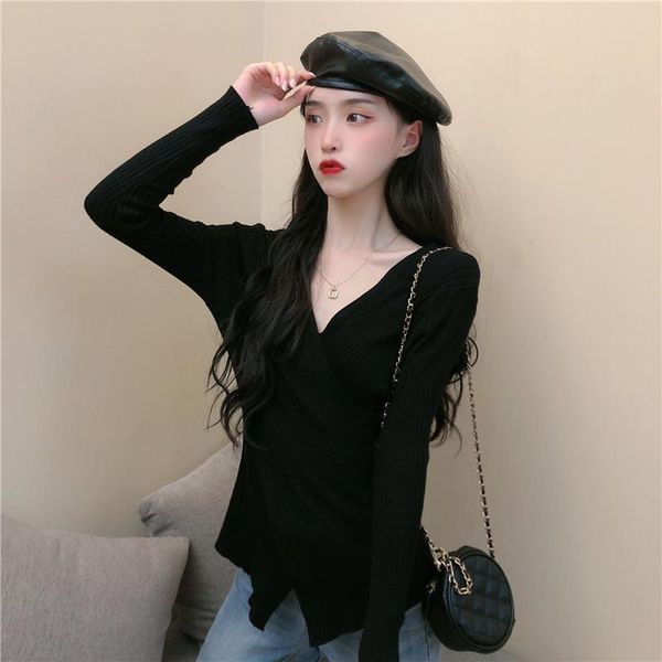 women's sweaters the cross v-neck knitted sweater in autumn and winter 2021 is solid color, slim slim, with a bottom temperament top, White;black
women's sweaters the cross v-neck knitted sweater in autumn and winter 2021 is solid color, slim slim, with a bottom temperament top, White;black