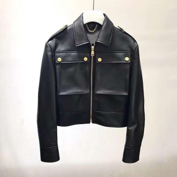 women's leather & faux shzq genuine jacket women spring coat 2021 oversized pockets turn-down collar female outerwear short style jacke, Black
women's leather & faux shzq genuine jacket women spring coat 2021 oversized pockets turn-down collar female outerwear short style jacke, Black