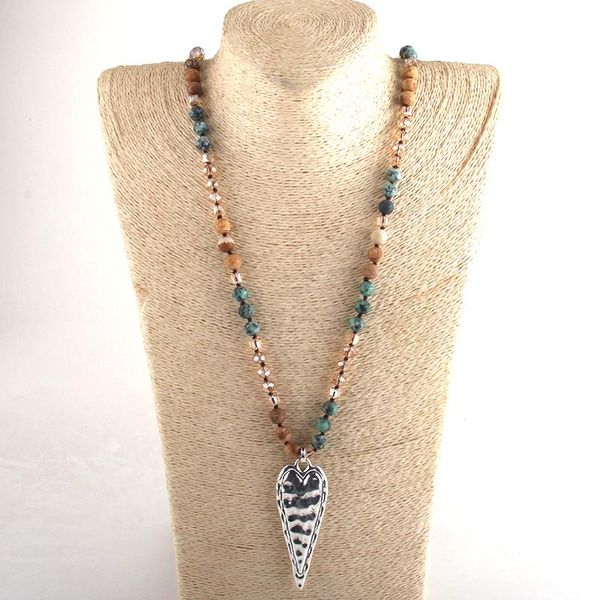 pendant necklaces md fashion bohemian tribal jewelry multi stone beige glass long knotted silve metal heart for women necklace, Silver 
pendant necklaces md fashion bohemian tribal jewelry multi stone beige glass long knotted silve metal heart for women necklace, Silver