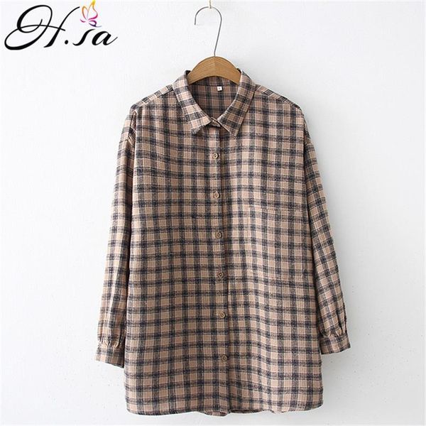 h.sa long plaid shirts roupas femininas turn down collar loose women and blouses outwear overcoat 210417, White
h.sa long plaid shirts roupas femininas turn down collar loose women and blouses outwear overcoat 210417, White