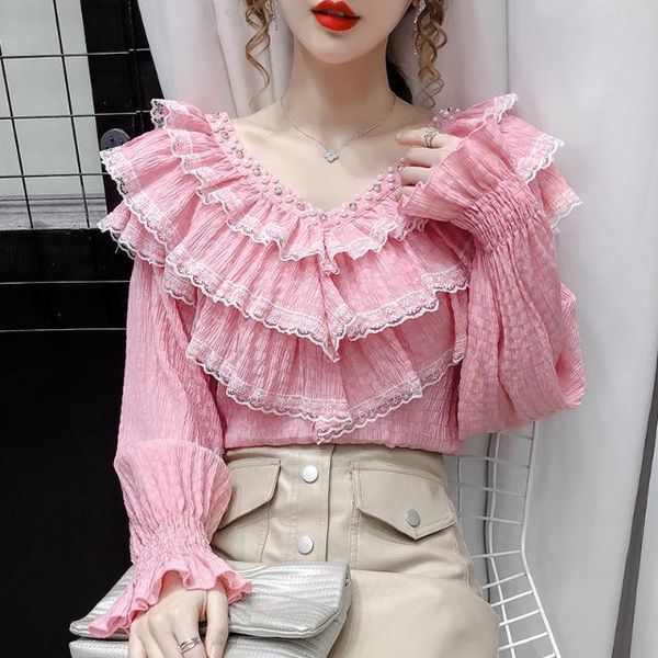 wonder spring fall korean style blouse beading patchwork lace ruffles ropa mujer flare sleeve shirts 210510, White
wonder spring fall korean style blouse beading patchwork lace ruffles ropa mujer flare sleeve shirts 210510, White