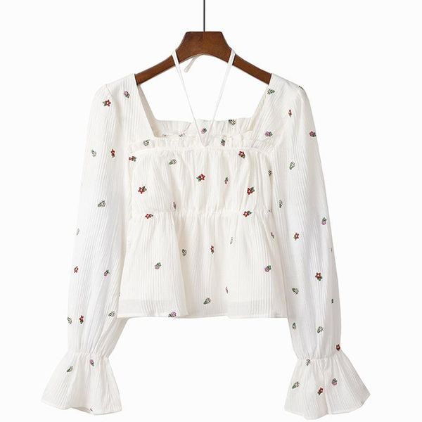 women's blouses & shirts ld2021 spring style collar embroidered small flower female trumpet sleeve chiffon shirt c2cdb1201, White
women's blouses & shirts ld2021 spring style collar embroidered small flower female trumpet sleeve chiffon shirt c2cdb1201, White
