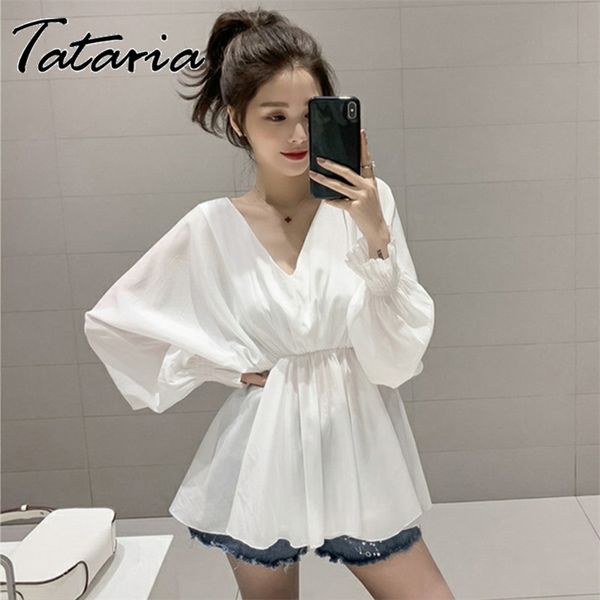 spring korean v-collar lantern sleeves waist white casual shirt chic niche design 210514
spring korean v-collar lantern sleeves waist white casual shirt chic niche design 210514
