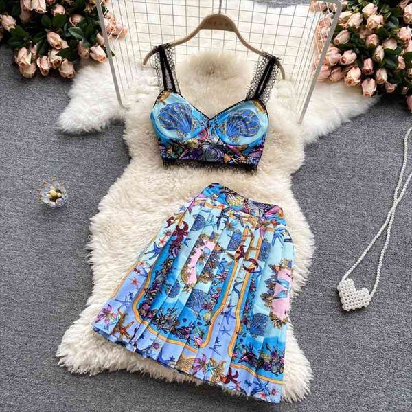ins fashion holiday style suit womens summer printted short camisole pleated skirt two-piece set female fashion, Gray
ins fashion holiday style suit womens summer printted short camisole pleated skirt two-piece set female fashion, Gray