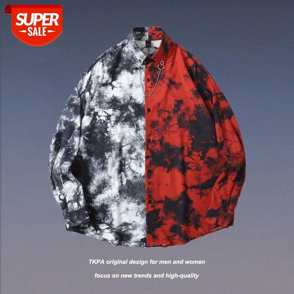 tkpa men's niche design necklace tie-dye stitching long-sleeved shirt loose #a68c, White;black
tkpa men's niche design necklace tie-dye stitching long-sleeved shirt loose #a68c, White;black
