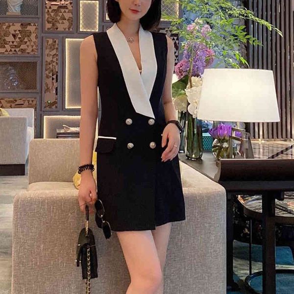 casual dresses est designer women's elegant sleeveless lion buttons double breasted color block notched collar mini dress cdnf, Black;gray
casual dresses est designer women's elegant sleeveless lion buttons double breasted color block notched collar mini dress cdnf, Black;gray