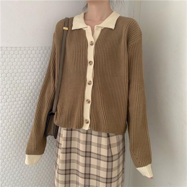 women's knits & tees single-breasted cardigan sweater jacket korean winter women clothing turn-down collar hit color textured short coa, White
women's knits & tees single-breasted cardigan sweater jacket korean winter women clothing turn-down collar hit color textured short coa, White