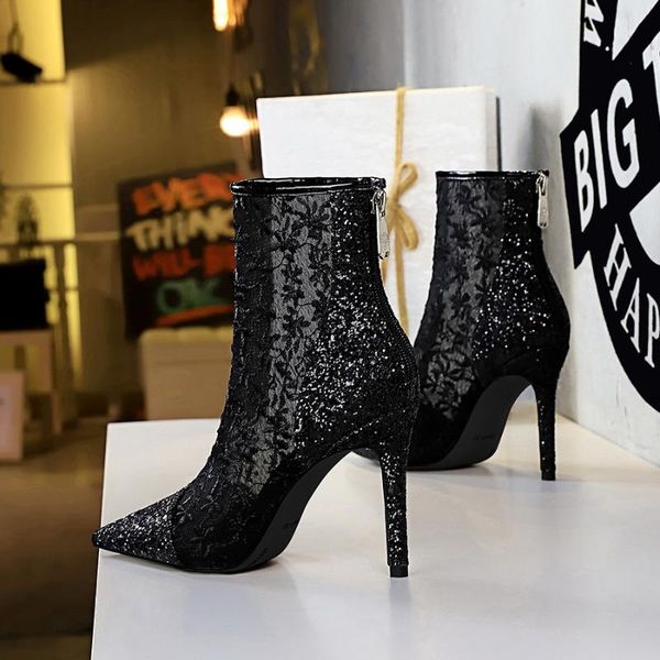 boots bigtree mesh women's fashion pointed toe sequin embroidery thread high heels women transparent ankle female pumps, Black
boots bigtree mesh women's fashion pointed toe sequin embroidery thread high heels women transparent ankle female pumps, Black