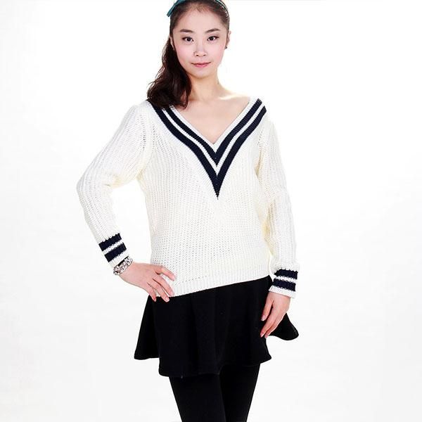 women's sweaters fall fashion women v-neck sweater stitching bat sleeve knit lady, White;black
women's sweaters fall fashion women v-neck sweater stitching bat sleeve knit lady, White;black