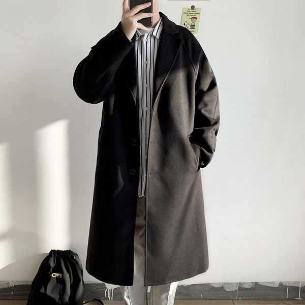 men's wool & blends trench coat 2021 autumn and winter woolen long warm cotton jacket youth personality trend clothing, Black
men's wool & blends trench coat 2021 autumn and winter woolen long warm cotton jacket youth personality trend clothing, Black