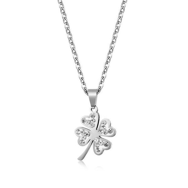women's crystal four piece clover pendant necklace, stainless steel, luxurious, exquisite, wedding, Silver
women's crystal four piece clover pendant necklace, stainless steel, luxurious, exquisite, wedding, Silver