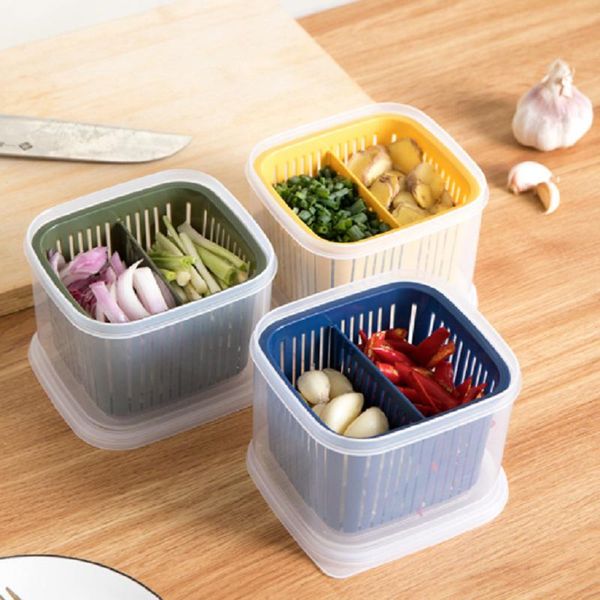 storage bottles & jars 2 grids fresh-keeping box onion ginger garlic dispenser refrigerator fruit vegetable kitchen drain with lid
storage bottles & jars 2 grids fresh-keeping box onion ginger garlic dispenser refrigerator fruit vegetable kitchen drain with lid