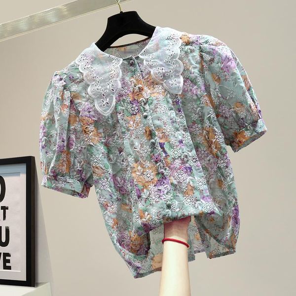 women's blouses & shirts 2021 summer shirt women loose chiffon blouse fashion embroidered floral print short sleeve girls ladies, White
women's blouses & shirts 2021 summer shirt women loose chiffon blouse fashion embroidered floral print short sleeve girls ladies, White