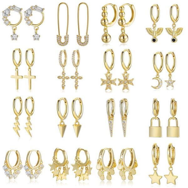 2020 design 100% real 925 sterling silver for women star cross wing cz drop earrings huggies charm jewelry 16 style, Golden
2020 design 100% real 925 sterling silver for women star cross wing cz drop earrings huggies charm jewelry 16 style, Golden