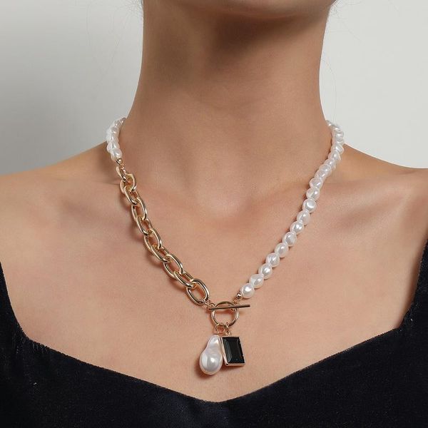 pendant necklaces punk asymmetrical thick chain baroque pearl black gem necklace women geometric clavicle colar jewelry gift, Silver
pendant necklaces punk asymmetrical thick chain baroque pearl black gem necklace women geometric clavicle colar jewelry gift, Silver