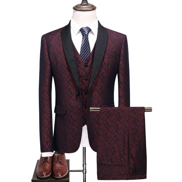 men's suits & blazers dark red flower one button suit (jacket+vest+pants) men 2021 stage party weeding tuxedo blazer mens terno masculi, White;black
men's suits & blazers dark red flower one button suit (jacket+vest+pants) men 2021 stage party weeding tuxedo blazer mens terno masculi, White;black