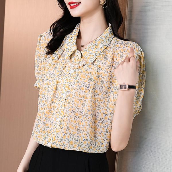 women's blouses & shirts floral women short sleeve chiffon 2021 korean style trendy elegant collar match pearl chain female top, White
women's blouses & shirts floral women short sleeve chiffon 2021 korean style trendy elegant collar match pearl chain female top, White
