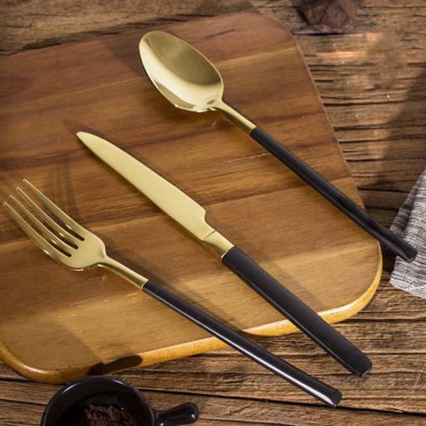 forks black handle stainless steel western tableware steak cutlery set golden table spoon knif
forks black handle stainless steel western tableware steak cutlery set golden table spoon knif