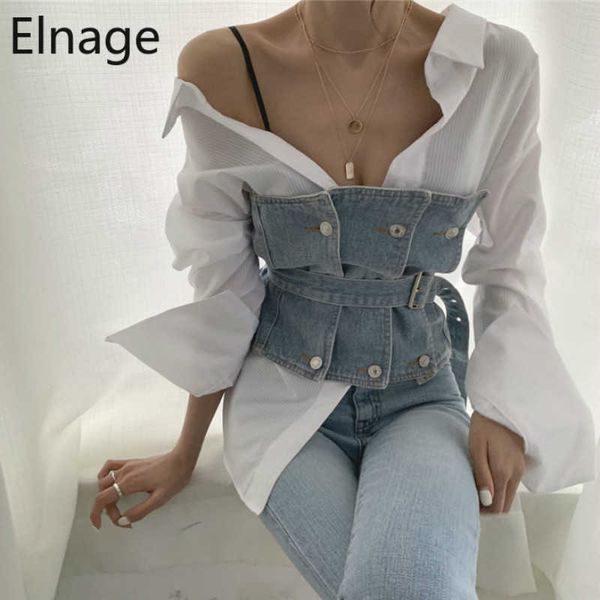 summer strapless long sleeve white blouse shirts belt denim sleeveless vest bottoming wrap chest out wear 5b391 210610
summer strapless long sleeve white blouse shirts belt denim sleeveless vest bottoming wrap chest out wear 5b391 210610